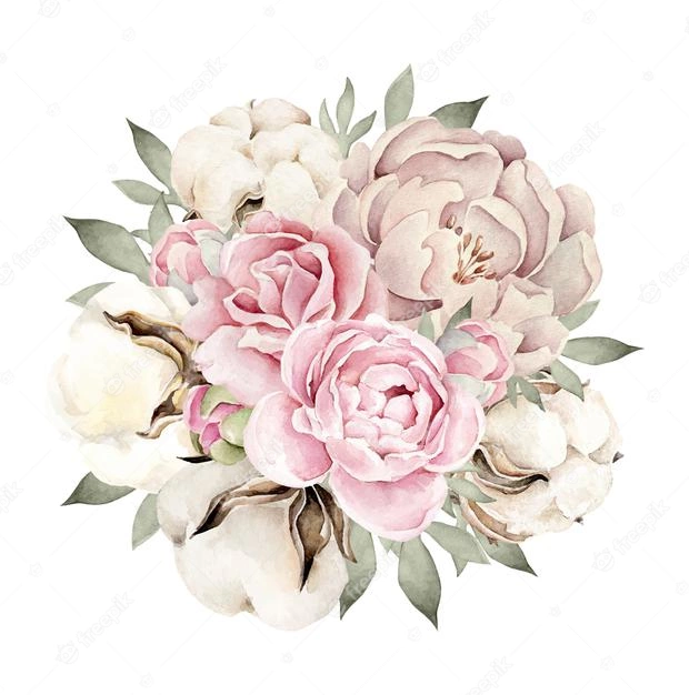 akwarela bukiet z roza piwonii i kwiatem bawelny 256584 248